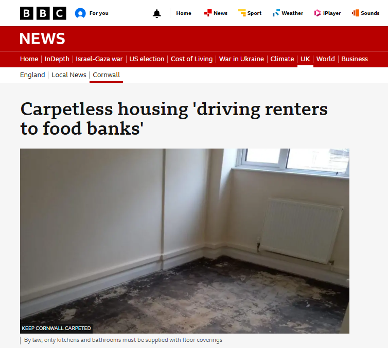 BBC news headline Keep Cornwall Carpeted